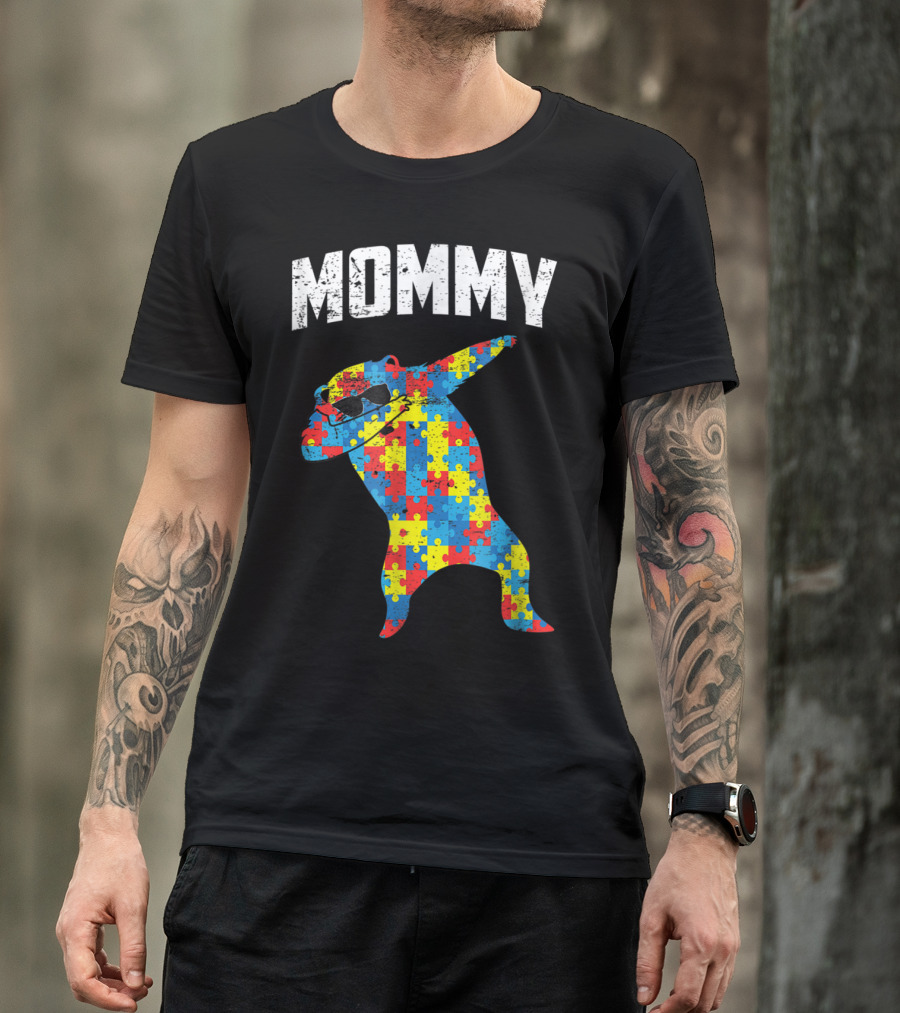 Autism Puzzle Bear Dabbing Mommy Glasses T-Shirt