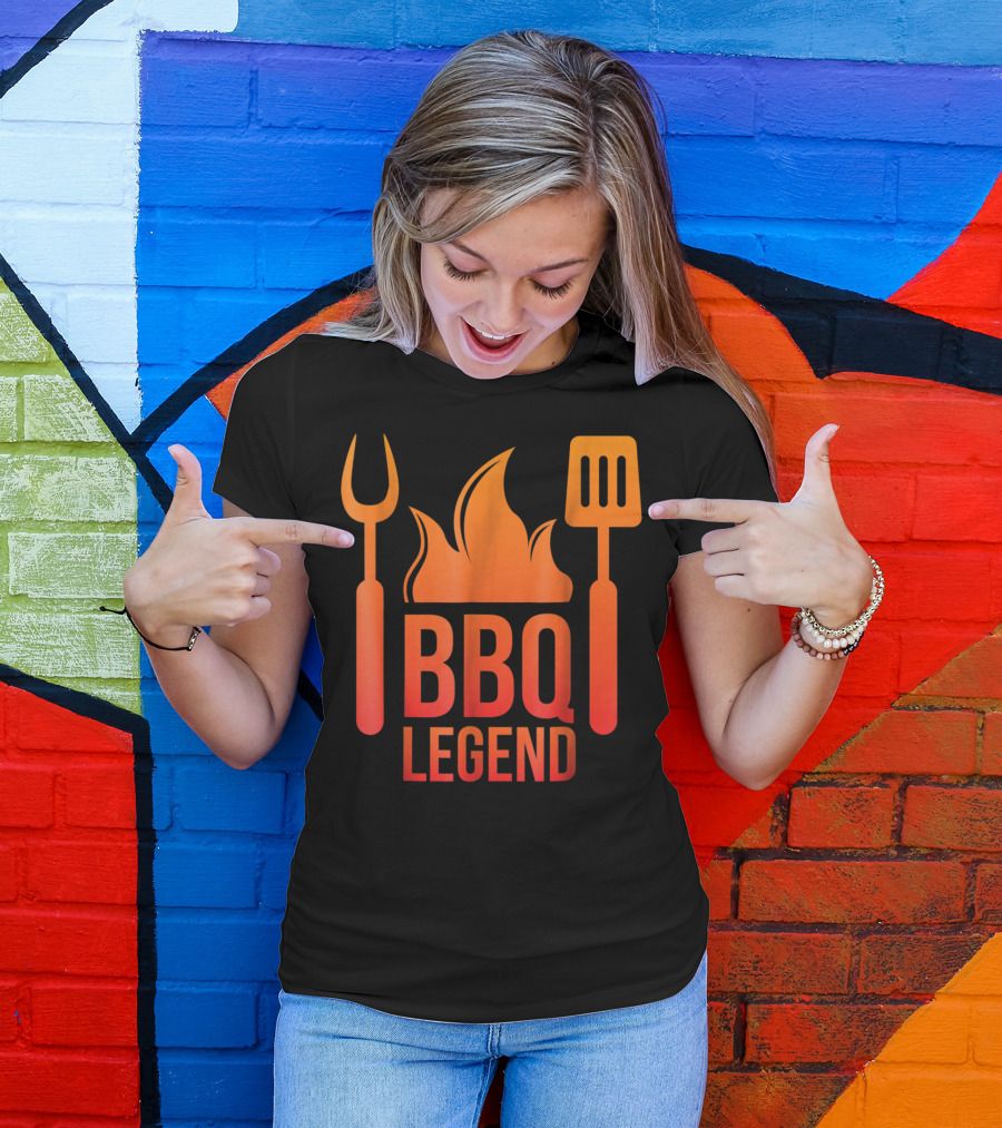 BBQ Legend Vintage Hot Barbecue Grill Grilling Dad Flame Fork Spatula T-Shirt