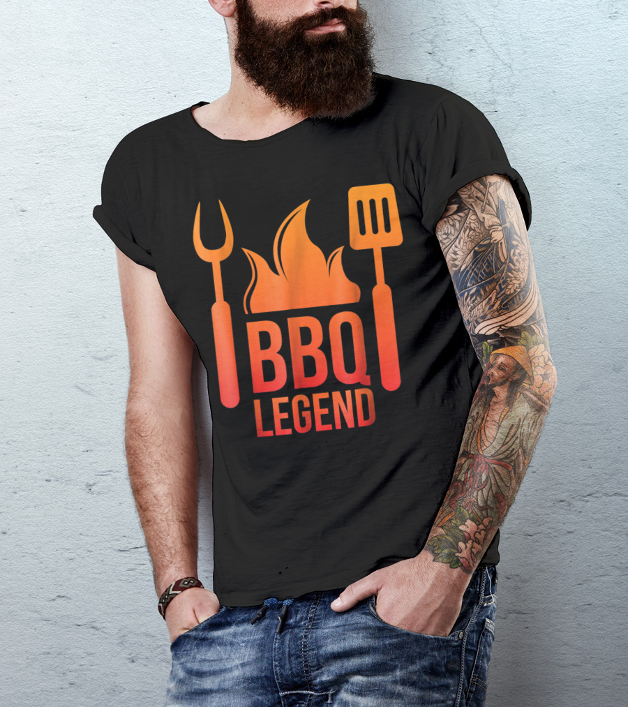 BBQ Legend Vintage Hot Barbecue Grill Grilling Dad Flame Fork Spatula T-Shirt