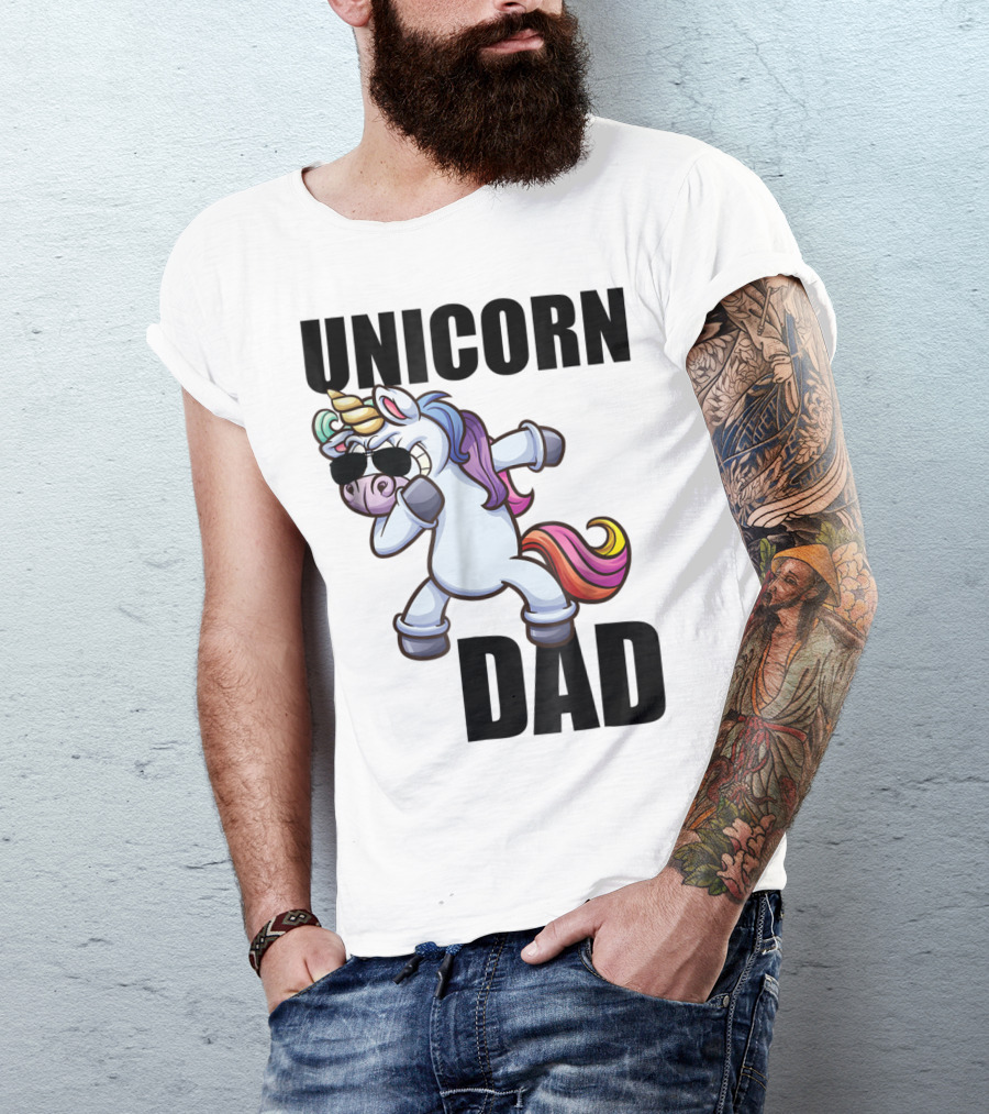 Unicorn Dad Dabbing With Sunglasses And Rainbow Mane T-Shirt