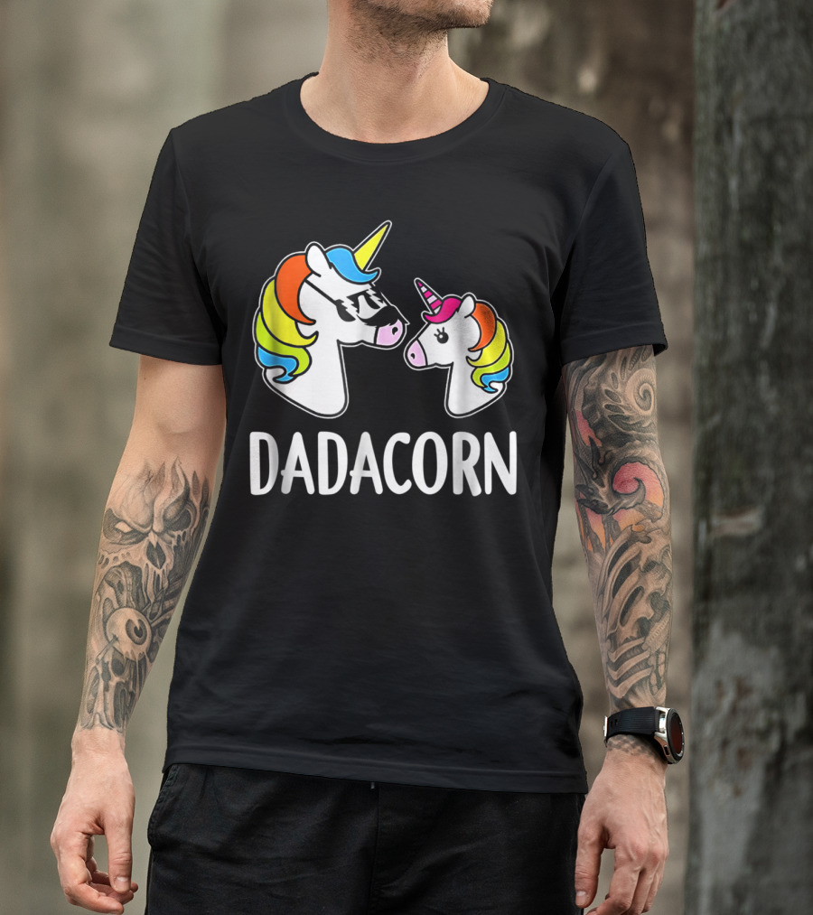 Dad Dadacorn With Baby Unicorn Rainbow Mane T-Shirt