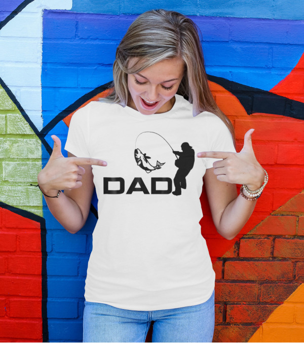 Dad Fishing Fisherman Silhouette Catching Fish 031 T-Shirt