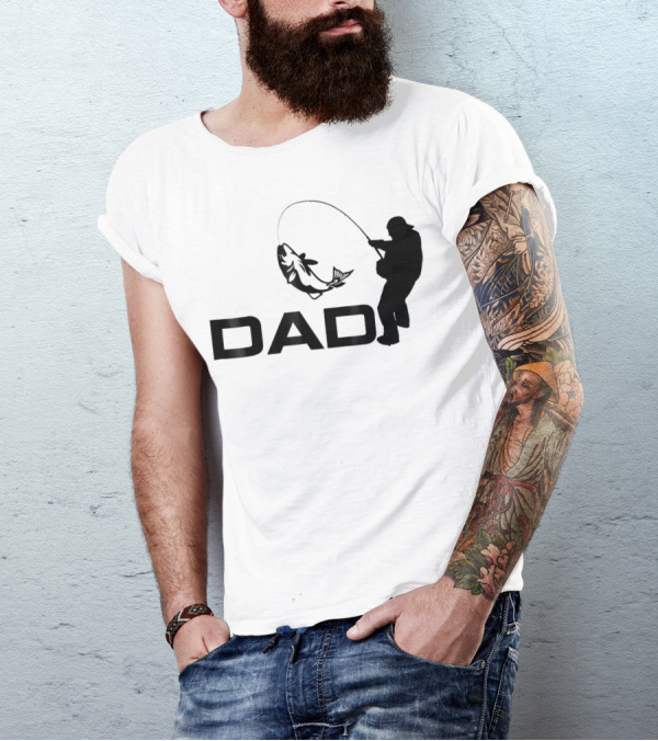 Dad Fishing Fisherman Silhouette Catching Fish 031 T-Shirt