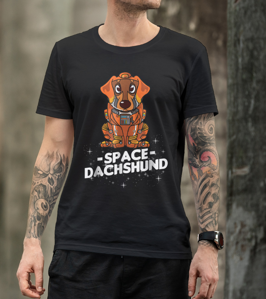 Space Dachshund In Orange Spacesuit With Stars T-Shirt