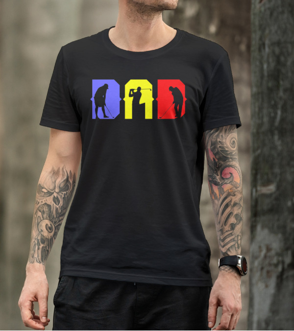 DAD COOL GOLF SILHOUETTE BLUE YELLOW RED T-Shirt