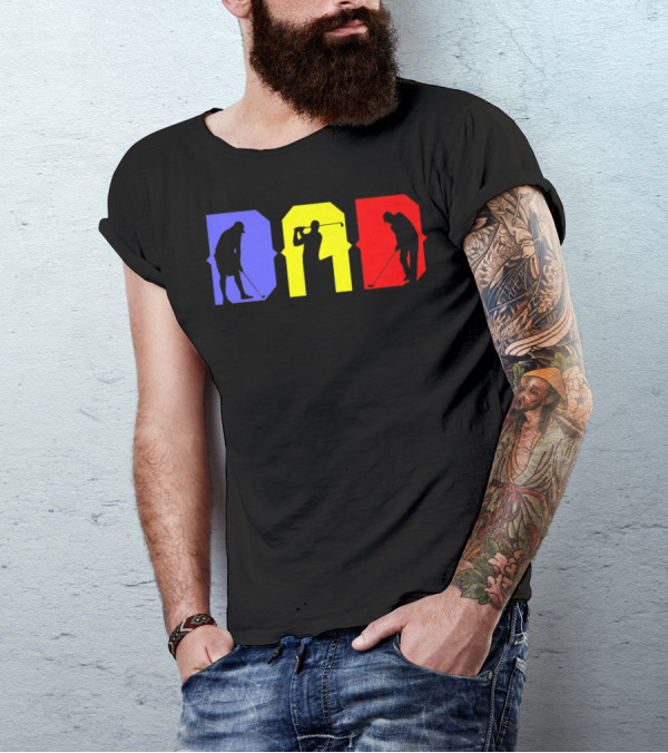 DAD COOL GOLF SILHOUETTE BLUE YELLOW RED T-Shirt