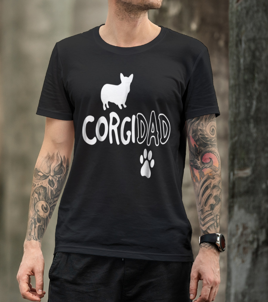 Corgi Dad Silhouette With Paw Prints T-Shirt