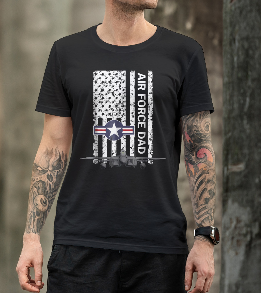 Air Force Dad Grunge Flag With F15 Jet And Star Emblem T-Shirt