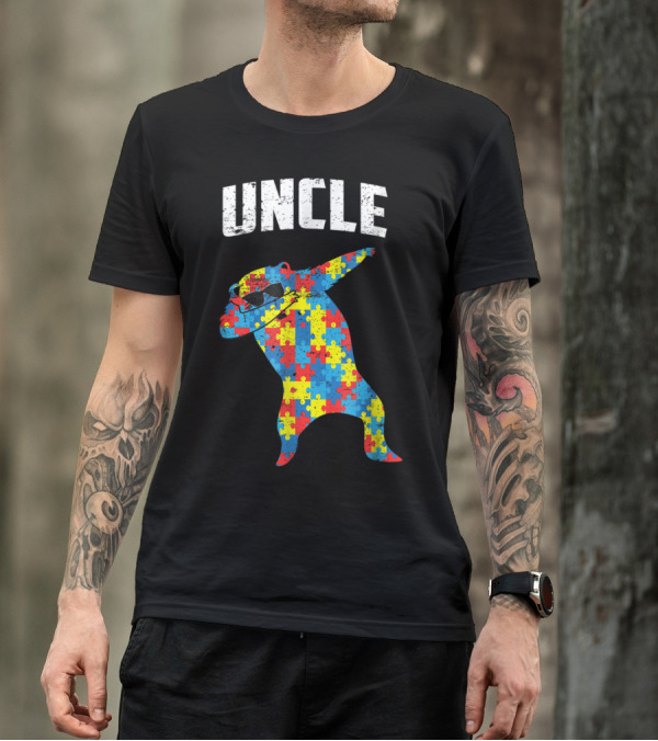 UNCLE Bear Dabbing Puzzle Glasses Autism Mom Dad T-Shirt