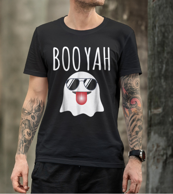 BOO YAH Funny Halloween Dad Ghost With Sunglasses And Tongue Out T-Shirt