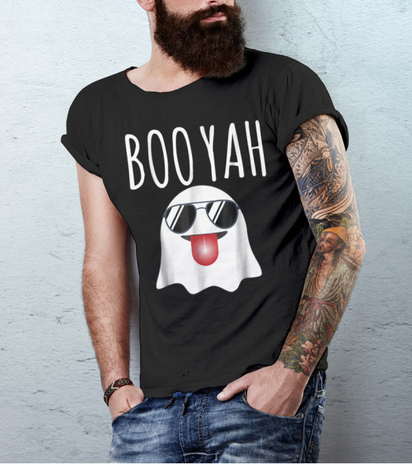BOO YAH Funny Halloween Dad Ghost With Sunglasses And Tongue Out T-Shirt