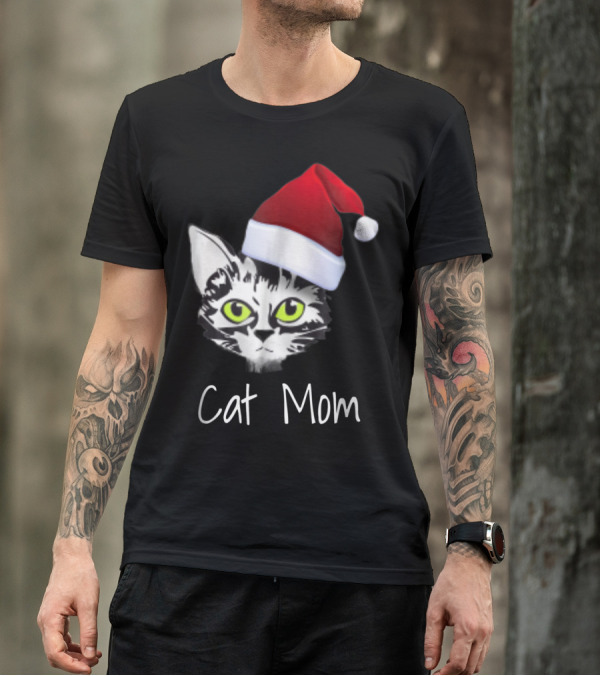 Cat Mom Christmas Santa Hat From Dad Son Daughter80 T-Shirt