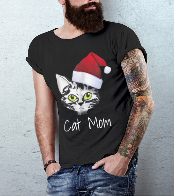Cat Mom Christmas Santa Hat From Dad Son Daughter80 T-Shirt