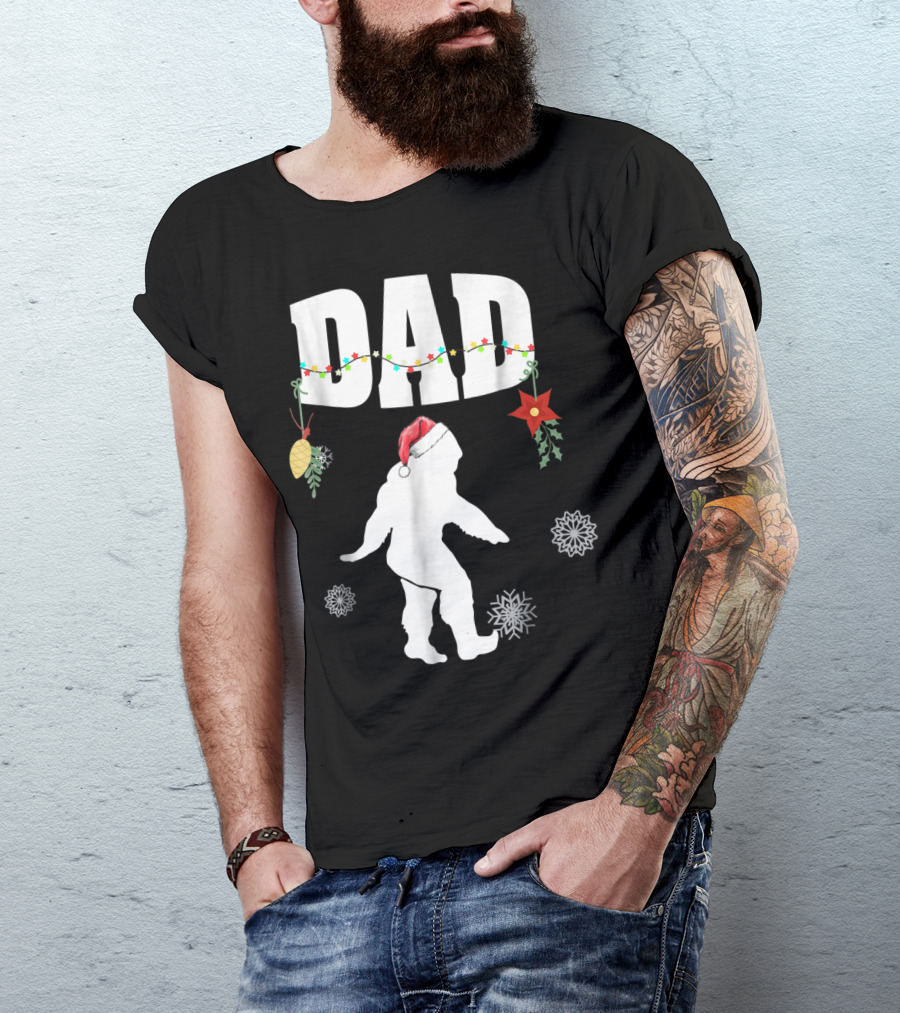 Dad Bigfoot Santa Christmas Family Matching T-Shirt