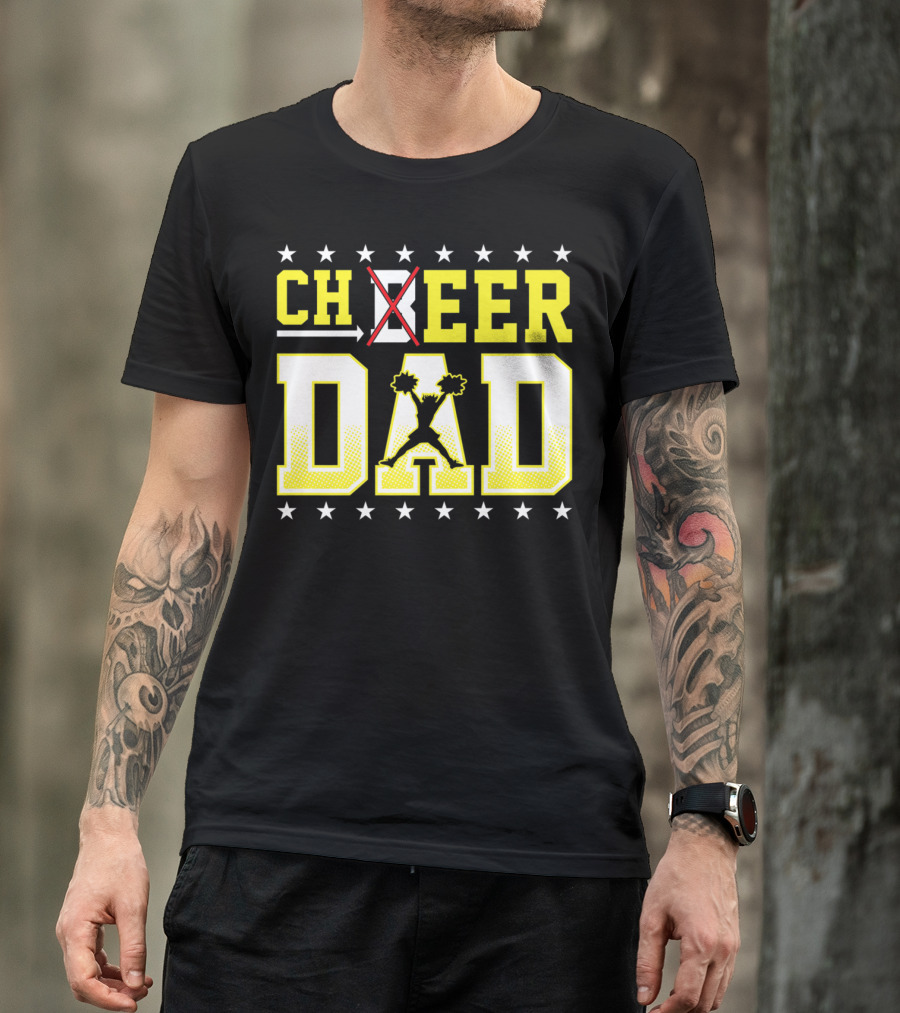 Cheer Dad Beer Dad Bold Text Stars Pom-Pom T-Shirt