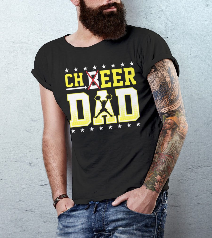Cheer Dad Beer Dad Bold Text Stars Pom-Pom T-Shirt