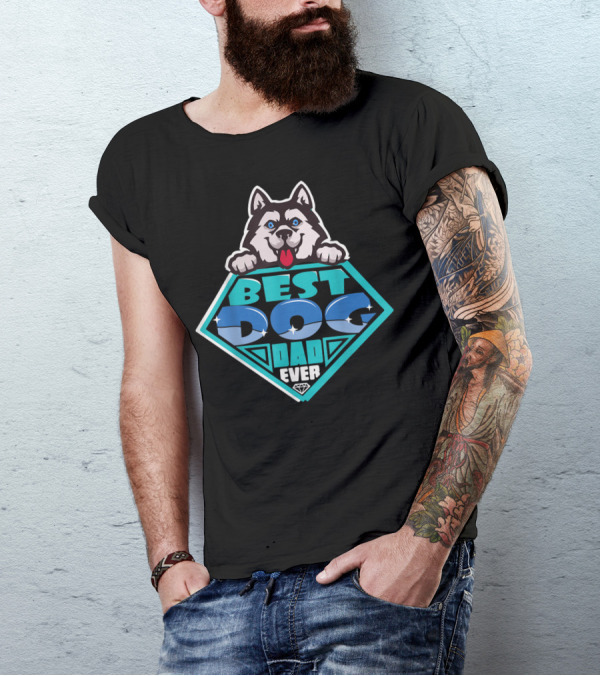 Best Dog Dad Ever Funny Dog Lovers98 Husky Badge T-Shirt