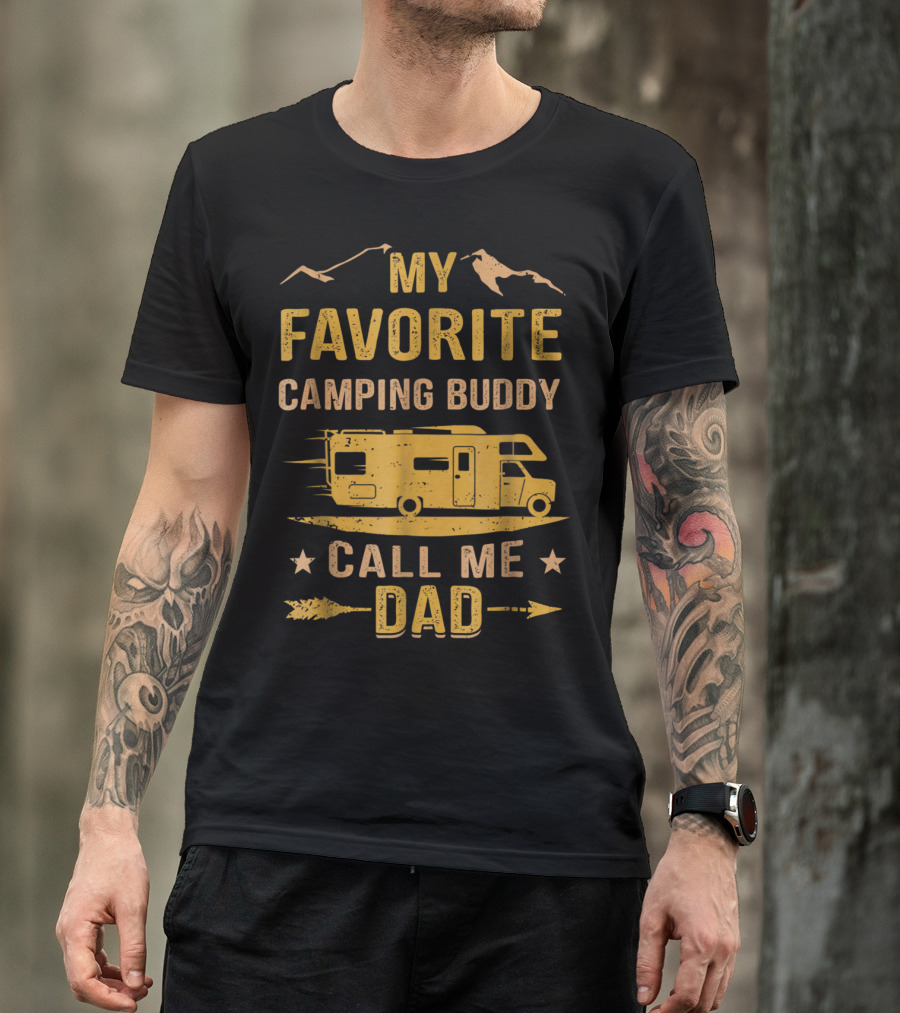 My Favorite Camping Buddy Call Me Dad Camper Van Mountains T-Shirt