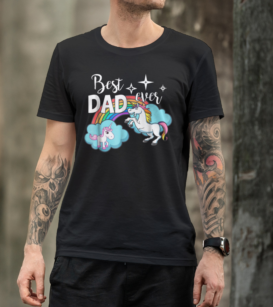 Best Dad Ever Unicorn Rainbow Cloud Stars T-Shirt