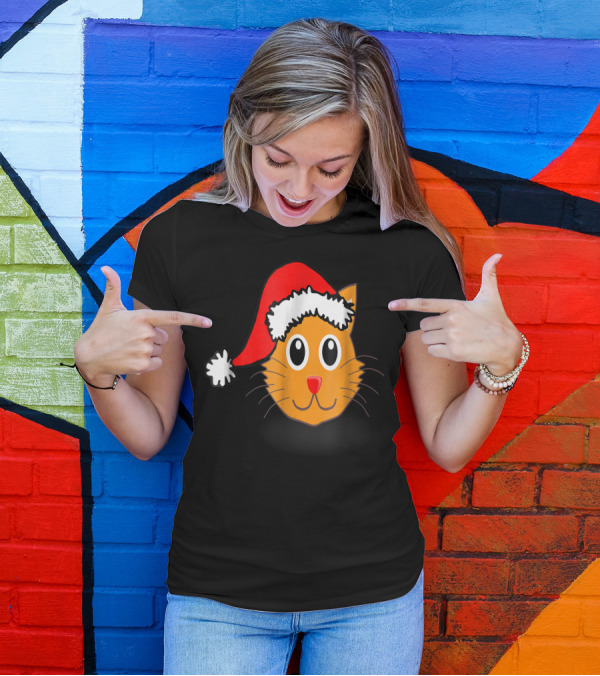 Cat Lover Grandma Kid Grandpa39 Santa Hat Cat Face T-Shirt