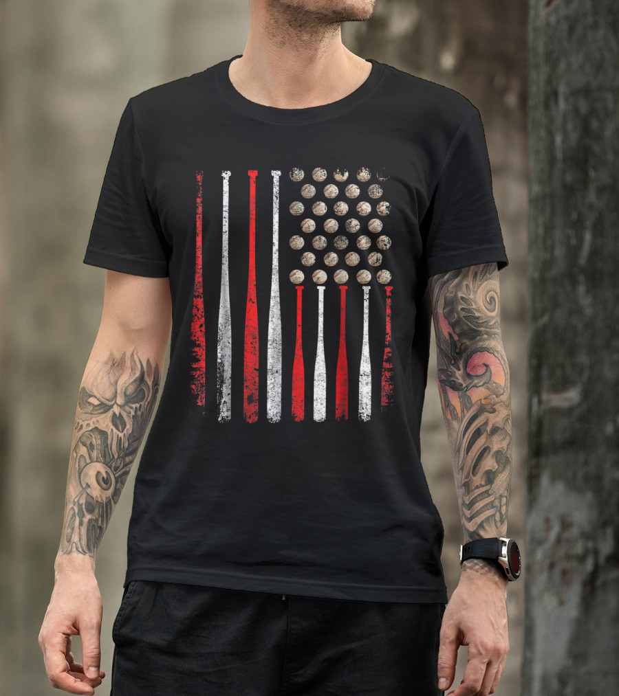Vintage American Flag Baseball Bats And Balls T-Shirt