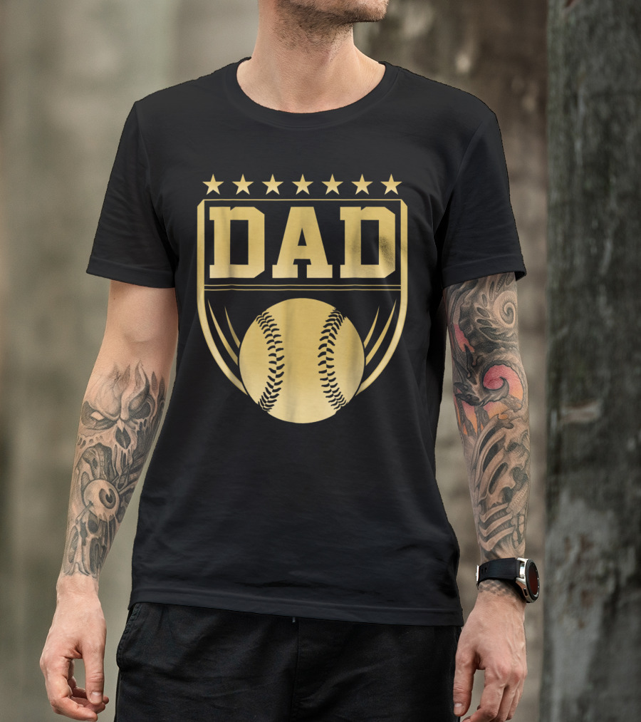 Golden Shield Baseball Dad Medal 76 T-Shirt
