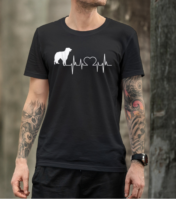 Borzoi Dog Heartbeat Line With Heart Shape T-Shirt