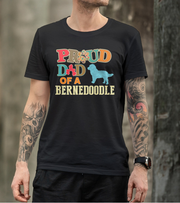 Proud Dad Of A Bernedoodle Colorful Paw Prints T-Shirt