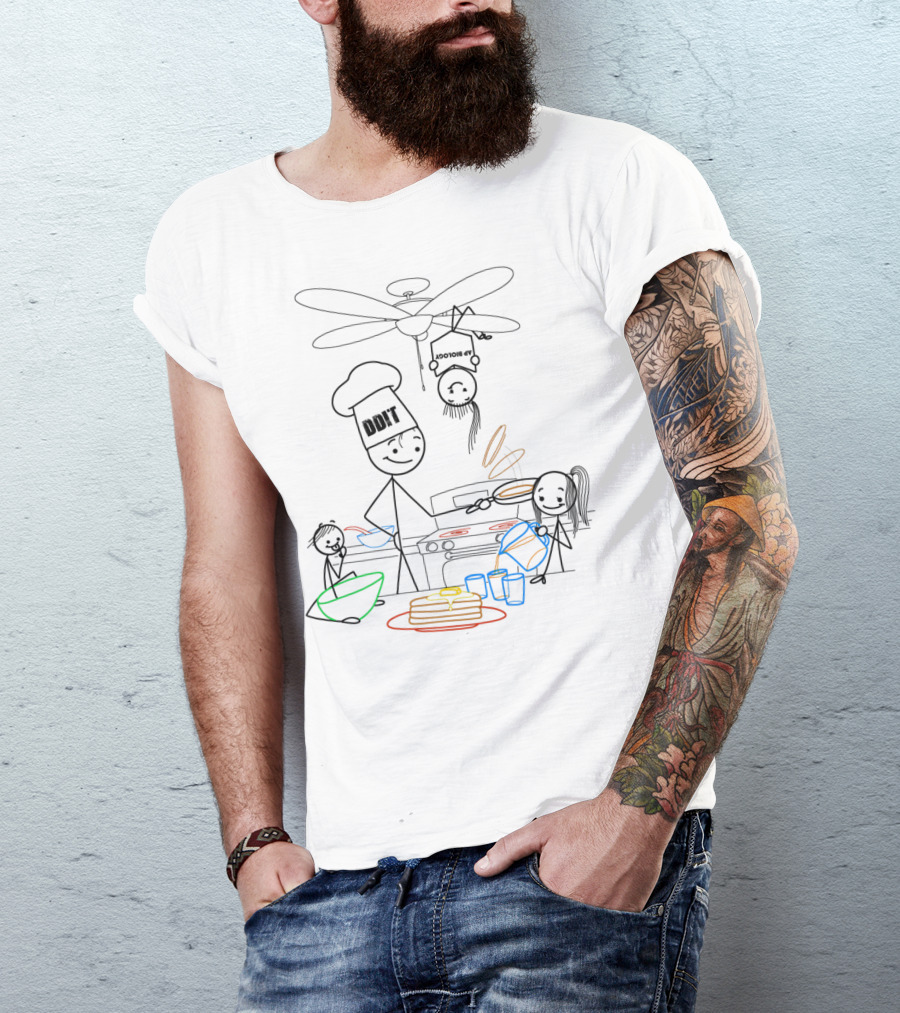 Cooking Dad23 Stick Figure Family Breakfast Chaos T-Shirt