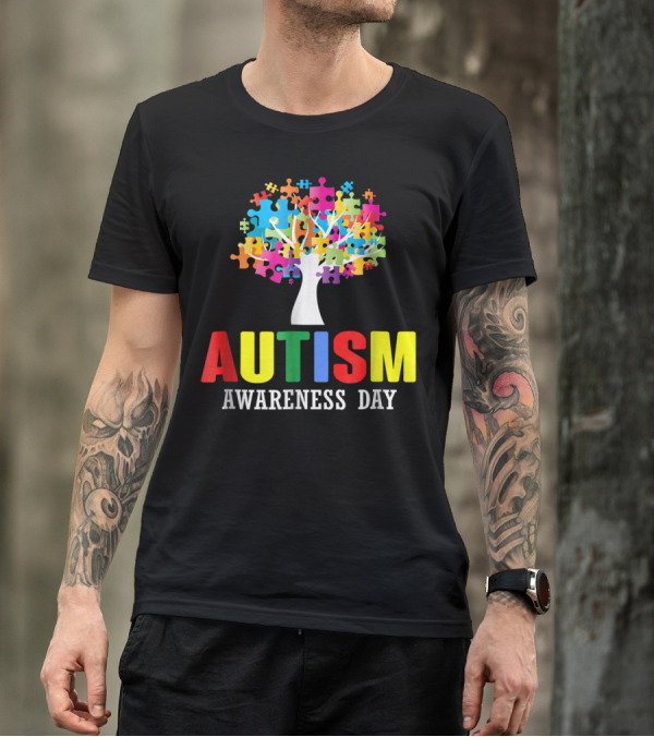 Autism Awareness Day Colorful Puzzle Tree T-Shirt