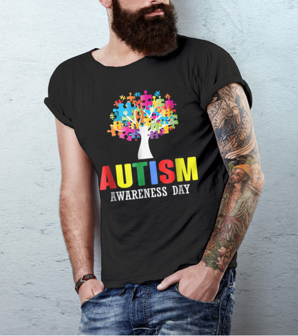 Autism Awareness Day Colorful Puzzle Tree T-Shirt