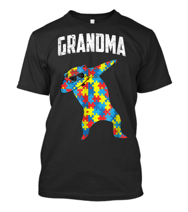 Autism Grandma Bear Dabbing Puzzle Glasses T-Shirt
