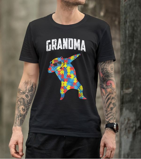 Autism Grandma Bear Dabbing Puzzle Glasses T-Shirt