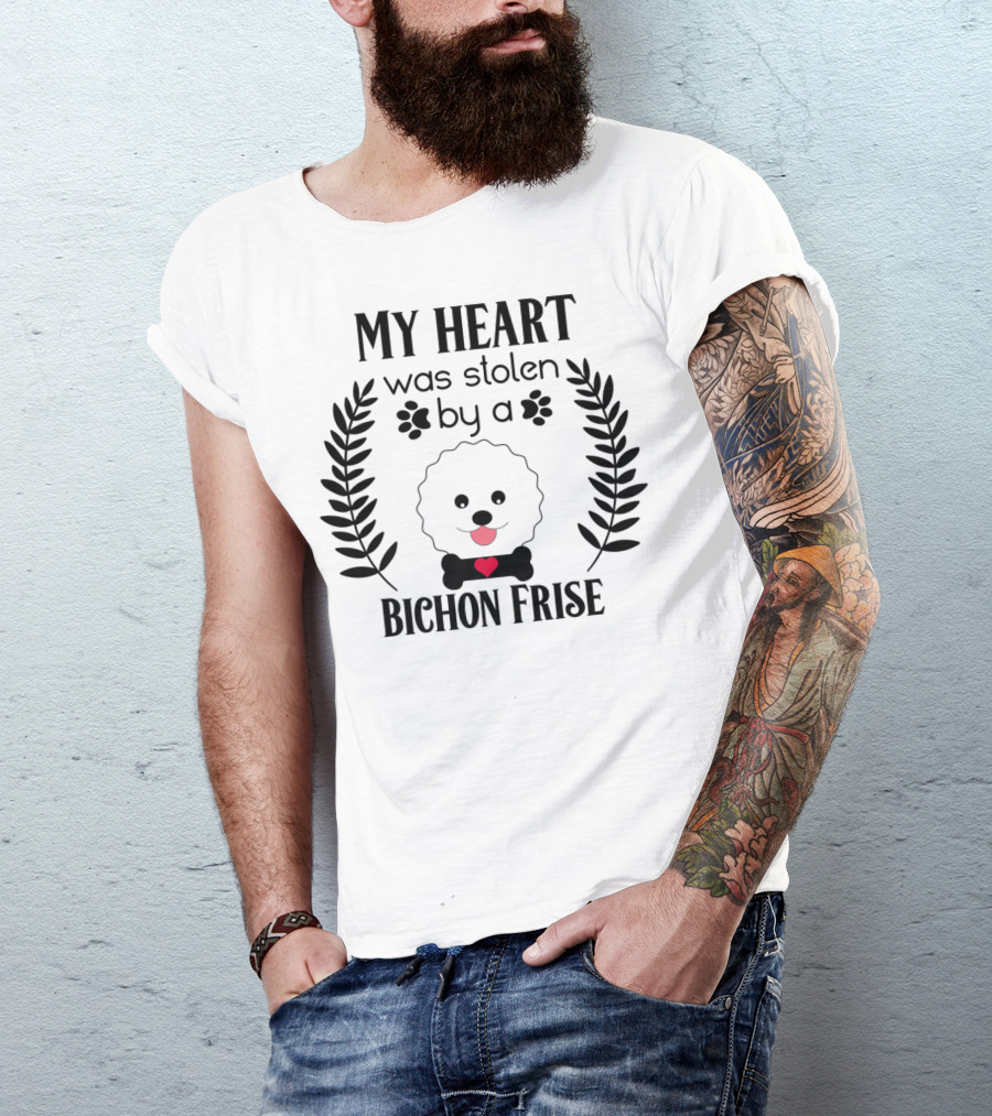 My Heart Was Stolen By A Bichon Frise Puppy Lover Dog Dad Canine Puppies T-Shirt