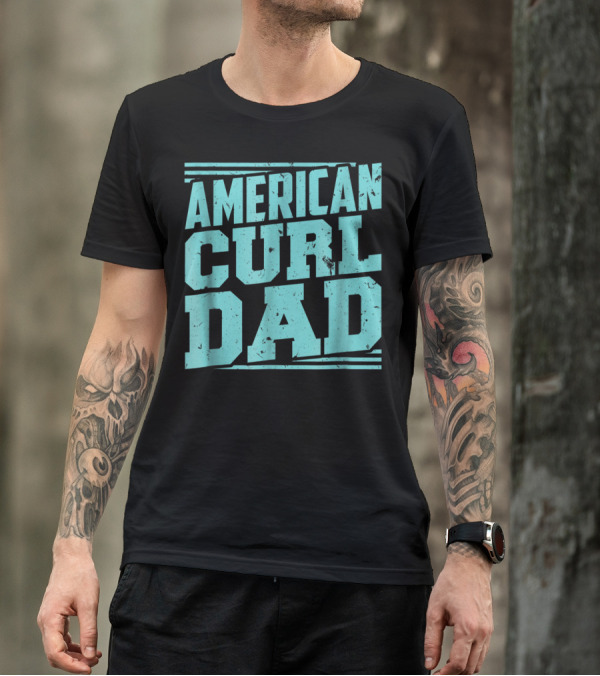 American Curl Dad Retro Blue Typography T-Shirt