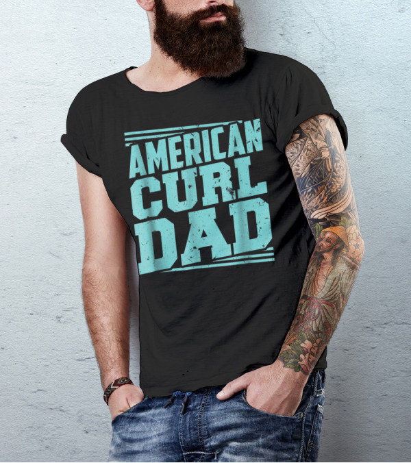 American Curl Dad Retro Blue Typography T-Shirt