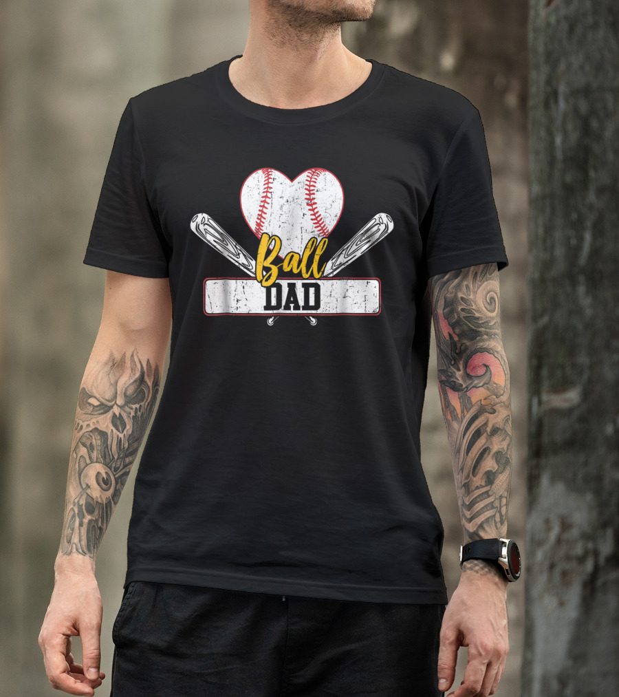 Ball Dad Heart Baseball Bat T-Shirt