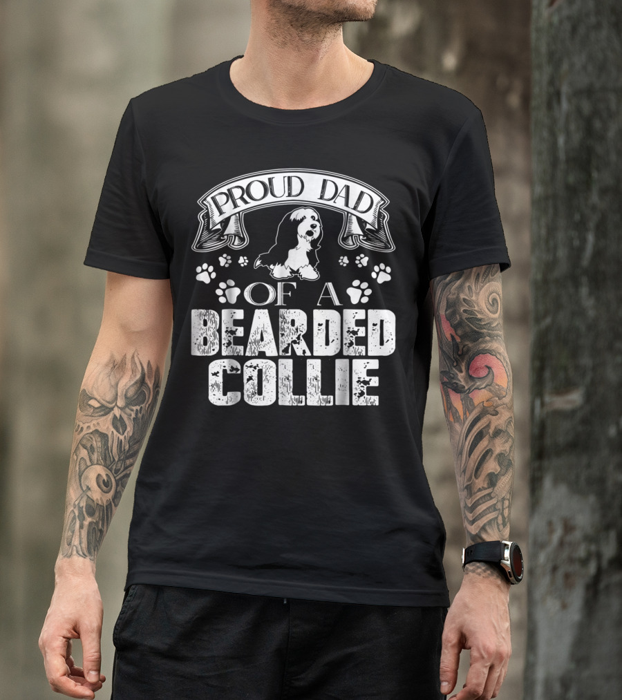 Proud Dad Of A Bearded Collie Paw Prints Banner T-Shirt