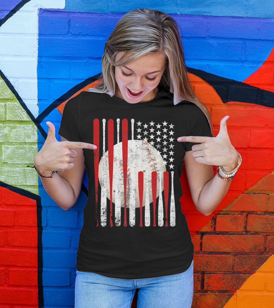 Vintage American Flag Baseball Bat Stars And Stripes Tee86 T-Shirt