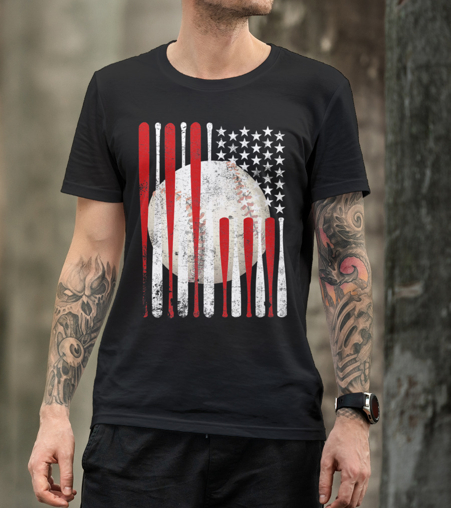 Vintage American Flag Baseball Bat Stars And Stripes Tee86 T-Shirt