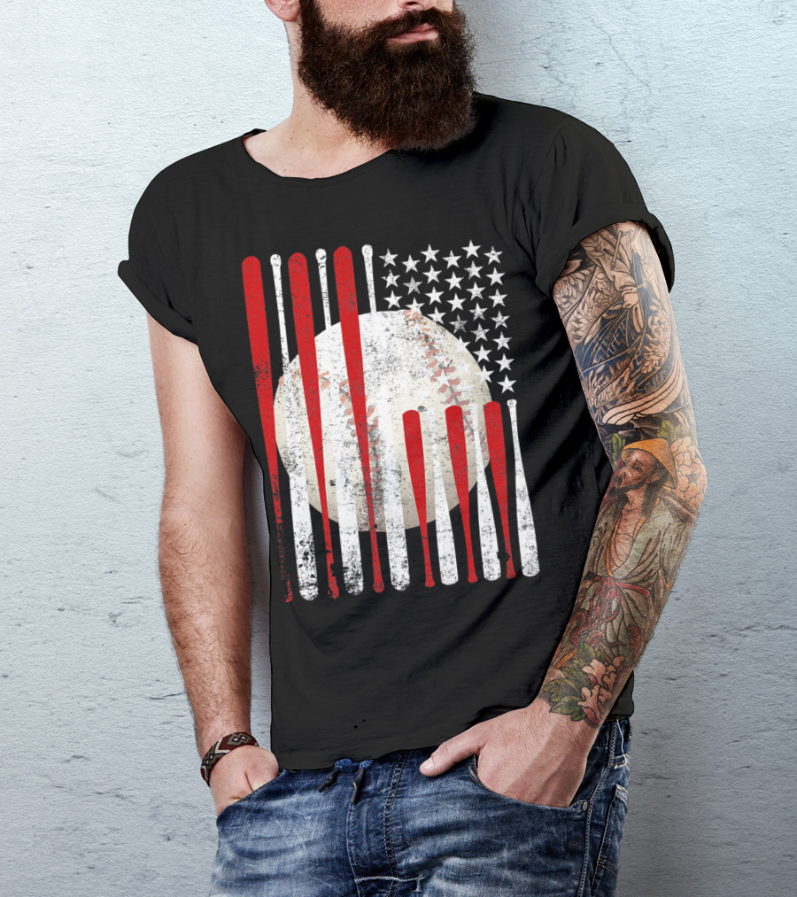Vintage American Flag Baseball Bat Stars And Stripes Tee86 T-Shirt