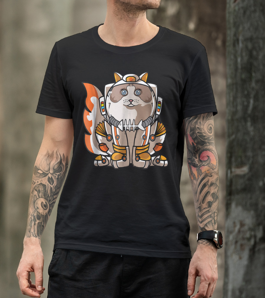 Christmas Space Ragdoll Suit Cat Astronaut With Fish Bone Helmet T-Shirt