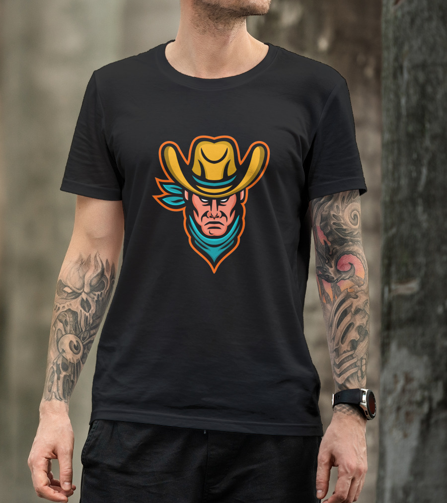 American Cowboy Mascot Icon With Hat And Bandana T-Shirt