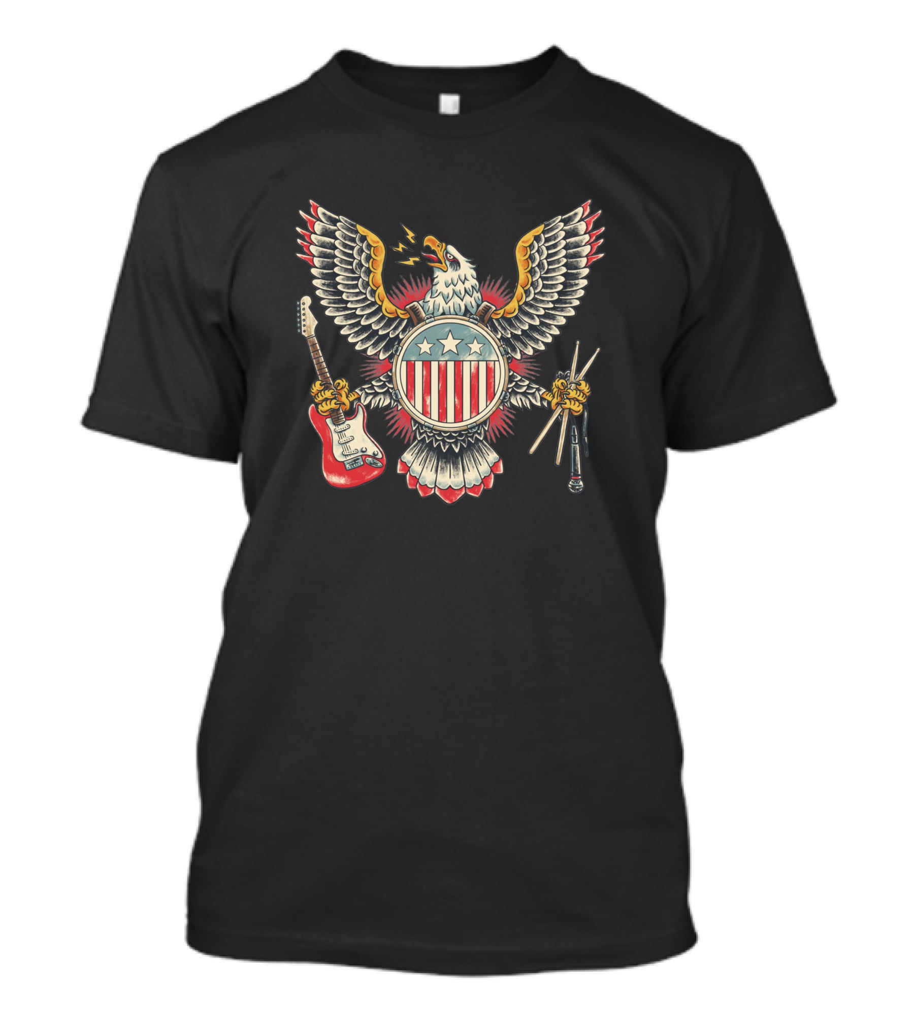 American Rockstar Eagle With Guitar And Drumsticks T-Shirt