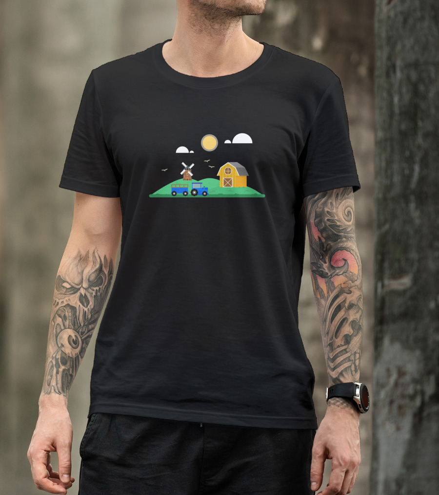 Barn Scape 392814 Windmill Barn Farm Scene T-Shirt