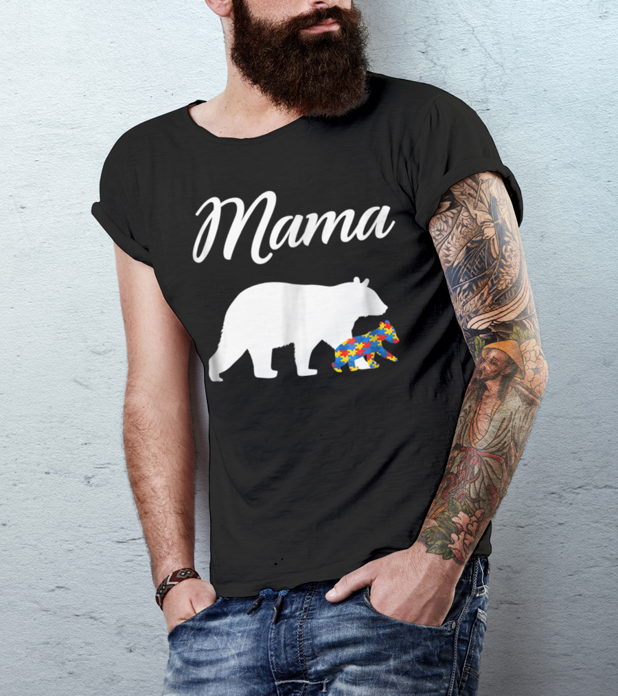 Mama Bear With Puzzle Autism Mom Cute23 T-Shirt