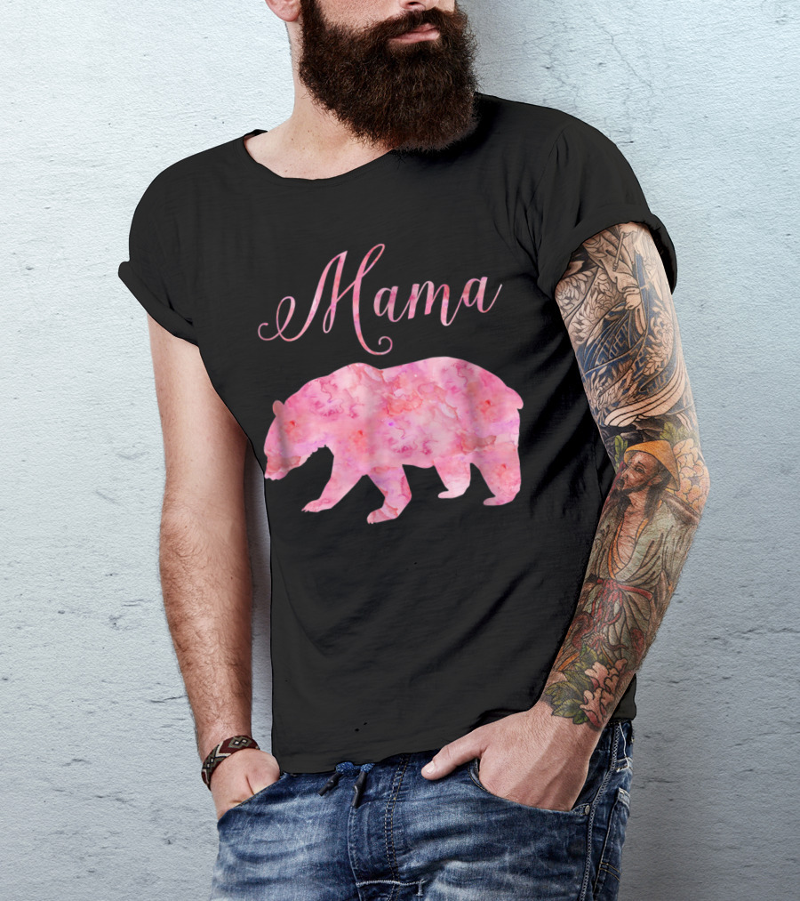 Mama Bear Mothers Birthday Mom Pink Watercolor T-Shirt