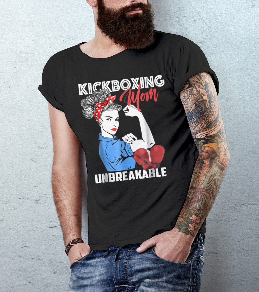Kickboxing Mom Unbreakable Rosie The Riveter Inspired Kickboxer Mother With Red Gloves T-Shirt