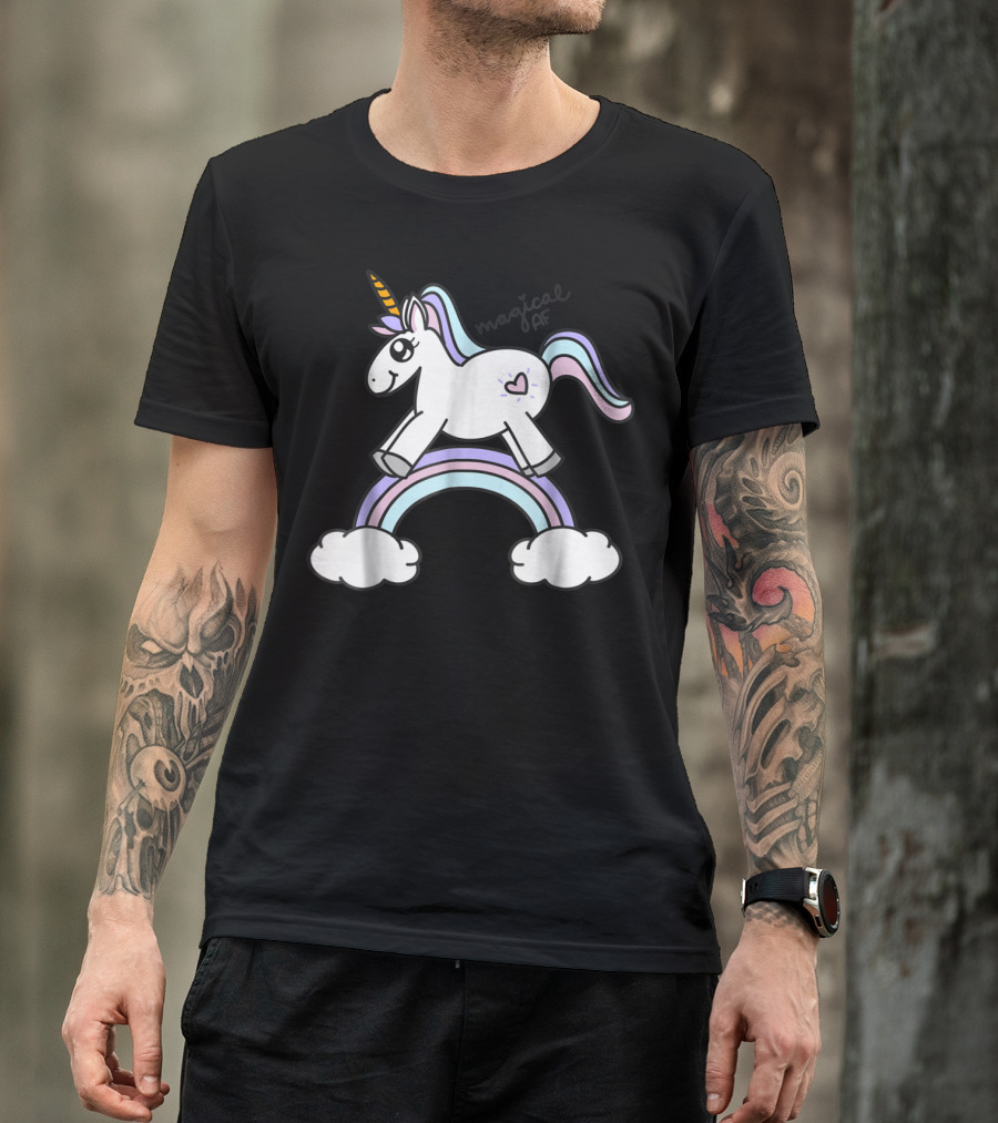 Magical AF Unicorn Mom Funny Unicorn With Rainbow And Clouds T-Shirt