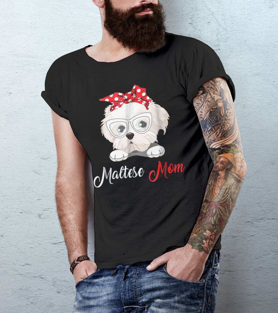 Maltese Mom Glasses Red Bow Birthday Outfit93 T-Shirt